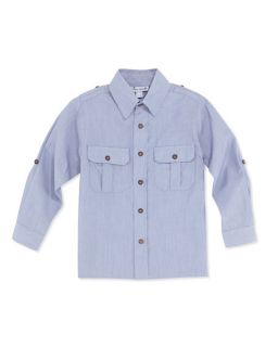 Busy Bees Reece Striped Camp Shirt, Denim, 2Y 10Y