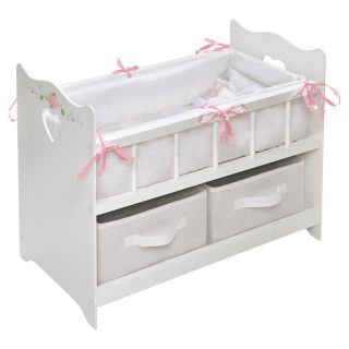 Badger Basket White Rose Doll Crib with Two Baskets   Baby Doll Furniture