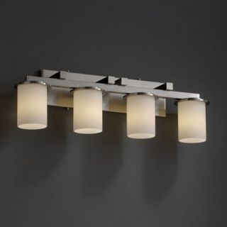 Justice Design Group FSN 8774   Dakota 4 Light Straight   Bar Bath Bar   Cylinder with Flat Rim Shade   Brushed Nickel with Opal Shade   Bathroom Vanity Lights