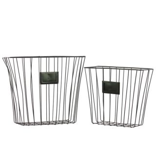 Black Metal Basket Mesh Design with Handle (Set of 2)