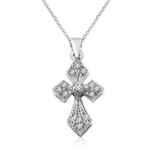 10k White Gold 1/10ct TDW Diamond Cross Necklace (I J, I1 I2