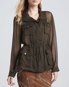 Haute Hippie Silk Chiffon Anorak, Dark Military