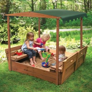 Badger Basket Covered Convertible Cedar Sandbox With Canopy And Two Bench Seats   Sandboxes