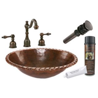 Premier Copper Products Roped Rim Self Rimming Hammered Bathroom Sink