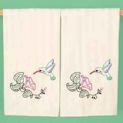 Stamped Cream Herringbone Kitchen Towel 20X28 One Pair Hummingbird