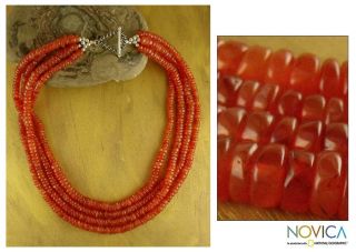 Sterling Silver Loves Fire Carnelian Necklace (India)  