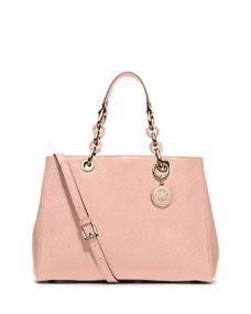 MICHAEL Michael Kors Cynthia Saffiano Medium Satchel Bag, Pastel Pink