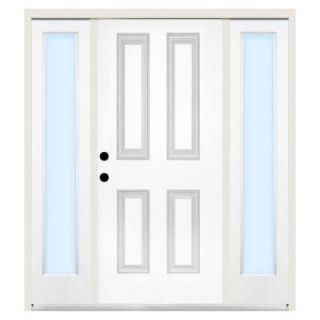Steves & Sons 72 in. x 80 in. 4 Panel Right Hand Primed Steel Prehung Front Door w/ 16 in. Clear Glass Sidelite and 6 in. Wall ST40 PR S16CL 6RH