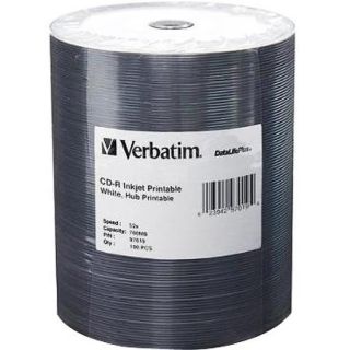Verbatim 100 Pack 52X DataLifePlus White Inkjet Printable CD R Spindle