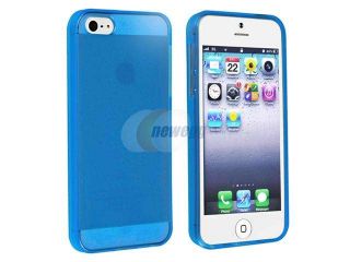 Insten Clear Blue TPU Rubber Skin Case Cover + Mirror Screen Protector Compatible with Apple iPhone 5