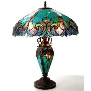 Tiffany Style Halston Double Lit 2+1 Light Table Lamp