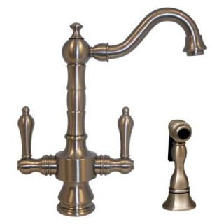Whitehaus Collection Vintage III 2 Handle Standard Kitchen Faucet with Side Sprayer in Brushed Nickel WHKSDTLV3 8204 BN