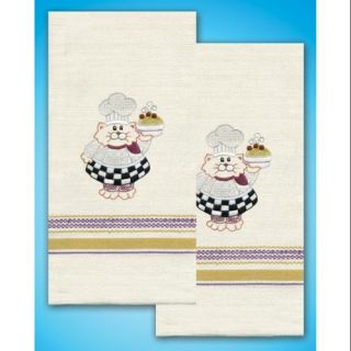 Stamped Kitchen Towels For Embroidery Cat Chef