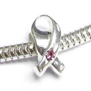 Queenberry Sterling Silver Breast Cancer Ribbon European Bead Charm