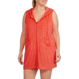 Catalina Women's Plus Size Hooded Zip Front Terry Swim Cover Up