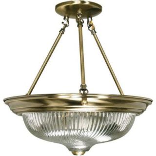 Glomar 3 Light Antique Brass Semi Flush Mount Light with Clear Swirl Glass HD 234