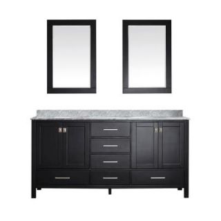 Vinnova Gela 72 in. W x 22 in. D x 35 in. H Vanity in Espresso with Marble Vanity Top in White with Basin and Mirror 723072 ES CA