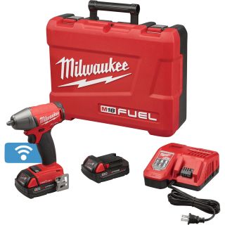 Milwaukee M18 FUEL 3/8in. Impact Wrench Kit with ONE-KEY — With 2.0Ah Compact Batteries, Model# 2758-22CT  Cordless Impact Wrenches