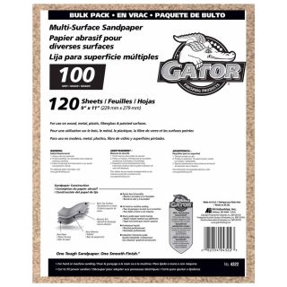 Gator 120 Pack 9 in W x 11 in L 100 Grit Commercial Sandpaper Sheets