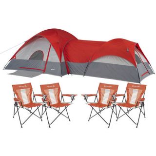 Ozark Trail ConnecTENT 8 Person 2 Dome Tent with Set of 4 Chairs Value Bundle: Outdoor Sports