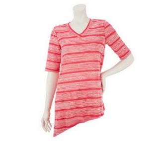 LOGO by Lori Goldstein Striped Uneven Hem Knit Top   A233677 —