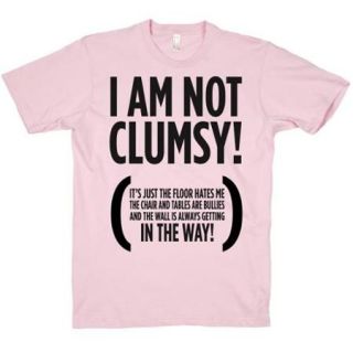 Light Pink I Am Not Clumsy! Crewneck Funny Graphic T Shirt Cool Size Large NEW