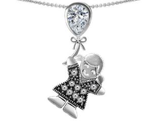 2.50 cttw Original Star K(TM) Little Girl Holding a Balloon Mother Birthstone Genuine White Topaz Pendant