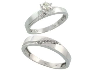 10k White Gold 2 Piece Diamond wedding Engagement Ring Set for Him and Her, 3.5mm & 4.5mm wide