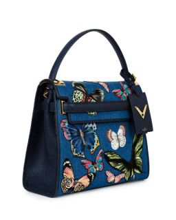 Valentino My Rockstud Denim Butterfly Satchel Bag
