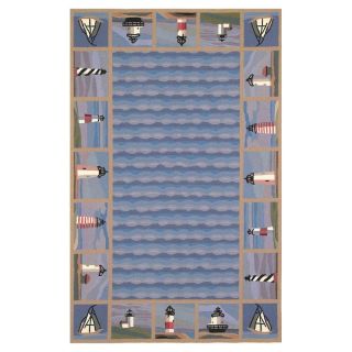 KAS Rugs Classy Casual Rectangular Blue with Brown Border Wool Area Rug (Common: 8 ft x 11 ft; Actual: 8 ft x 10 ft 6 in)