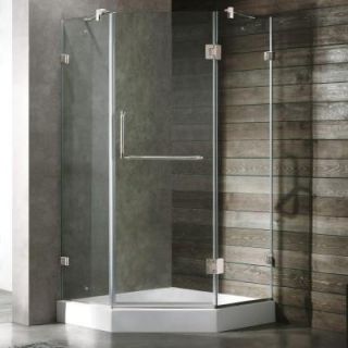 Vigo Piedmont 40.25 in. x 78.75 in. Frameless Neo Angle Shower Enclosure in Brushed Nickel and Clear Glass with Base in White VG6062BNCL40W