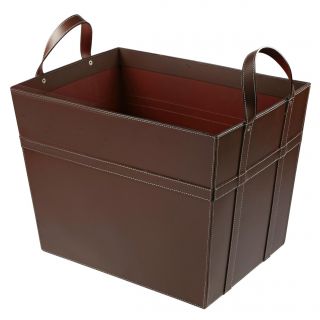 Brown Leather Magazine Basket with Handles  ™ Shopping