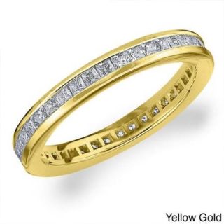 Amore 14k Gold 1ct TDW Machine set Princess Eternity Diamond Wedding Band (H I, SI1 SI2) Yellow Gold   Size 4.5