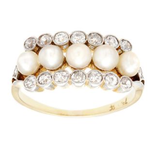 Pre owned 18k Yellow Gold 1/2ct TDW Natural Pearl and Diamond Antique