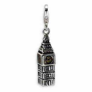 Sterling Silver 3 D Antiqued Big Ben with Lobster Clasp Charm (0.8in)