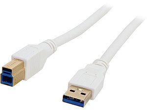 Coboc CY U3 ABMM 3 WH 3ft USB 3.0 Type A to B Printer/Hub/Scanner/Hard Disk Drive/HDD/SSD Enclosure Cable,Gold Plated,White,M M
