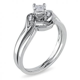 14K White Gold 0.23ct Princess Cut and Baguette Diamond Bypass Bridal Set   7751121