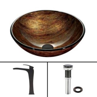 Vigo Glass Vessel Sink in Amber Sun Set and Blackstonian Faucet Set in Antique Rubbed Bronze VGT390