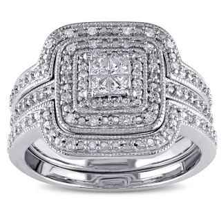Miadora Sterling Silver 3/8ct TDW Diamond 3 Piece Bridal Ring Set (G H