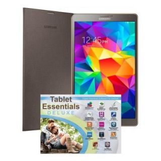 Samsung 8.4 in. 16GB Titanium Bronze Galaxy Tab S, Book Cover and Tablet Essentials Deluxe SM T700NTSA 3 KIT