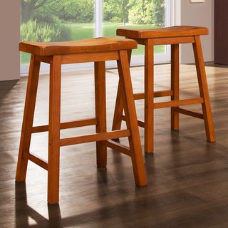 TRIBECCA HOME Salvador Saddle Back 24 inch Oak Stools (Set of 2