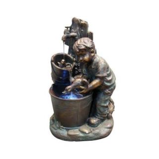 Alpine Boy Washing Duck in Bucket Fountain with LED Light GXT476
