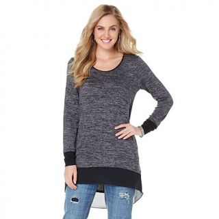 Melissa McCarthy Seven7 Hi Lo Marled Sweater with Chiffon Trim   7831356