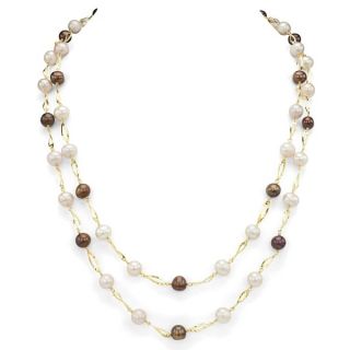DaVonna Goldplated Pink and Brown FW Pearl Link Endless Necklace (7 7