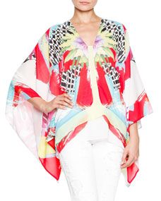 Just Cavalli Abstract Floral and Check Print Caftan