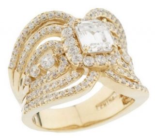 Diamonique Sterling or 14K Gold Clad Emerald Cut Corset Ring —