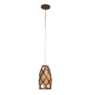 Varaluz 6 1/4 in W Argyle New Bronze Mini Pendant Light with Fabric Shade