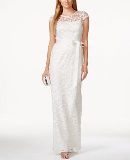 Adrianna Papell Cap Sleeve Illusion Lace Gown   Dresses   Women   