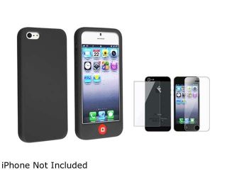 Insten Black Silicone Skin with Home Button Case with Reusable Front & Back Screen Protector for Apple iPhone5 814841