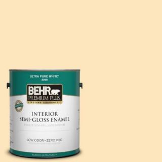 BEHR Premium Plus 1 gal. #350C 2 Banana Cream Zero VOC Semi Gloss Enamel Interior Paint 305001